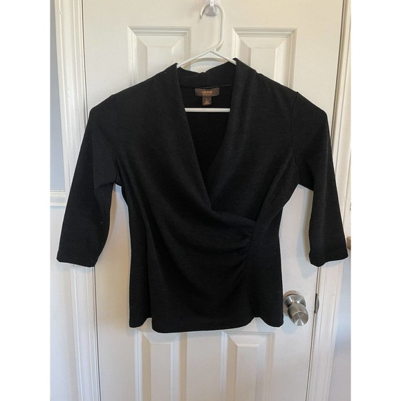 Victor Alfaro Tops - Victor Alfaro Womens XS Cowl V Neck Top Black 1/2 Sleeve Evening Blouse Shirt